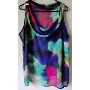 Madison‎ Paige II Womens Sleeveless Cowl Neck Blouse Size 1X Multicolor Sheer